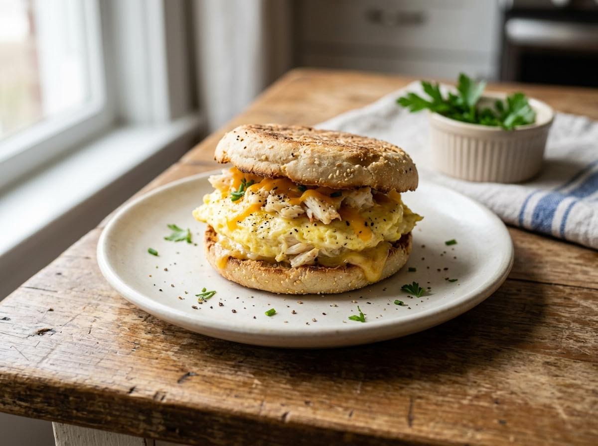 Microwave Egg and Seafood Breakfast Muffin