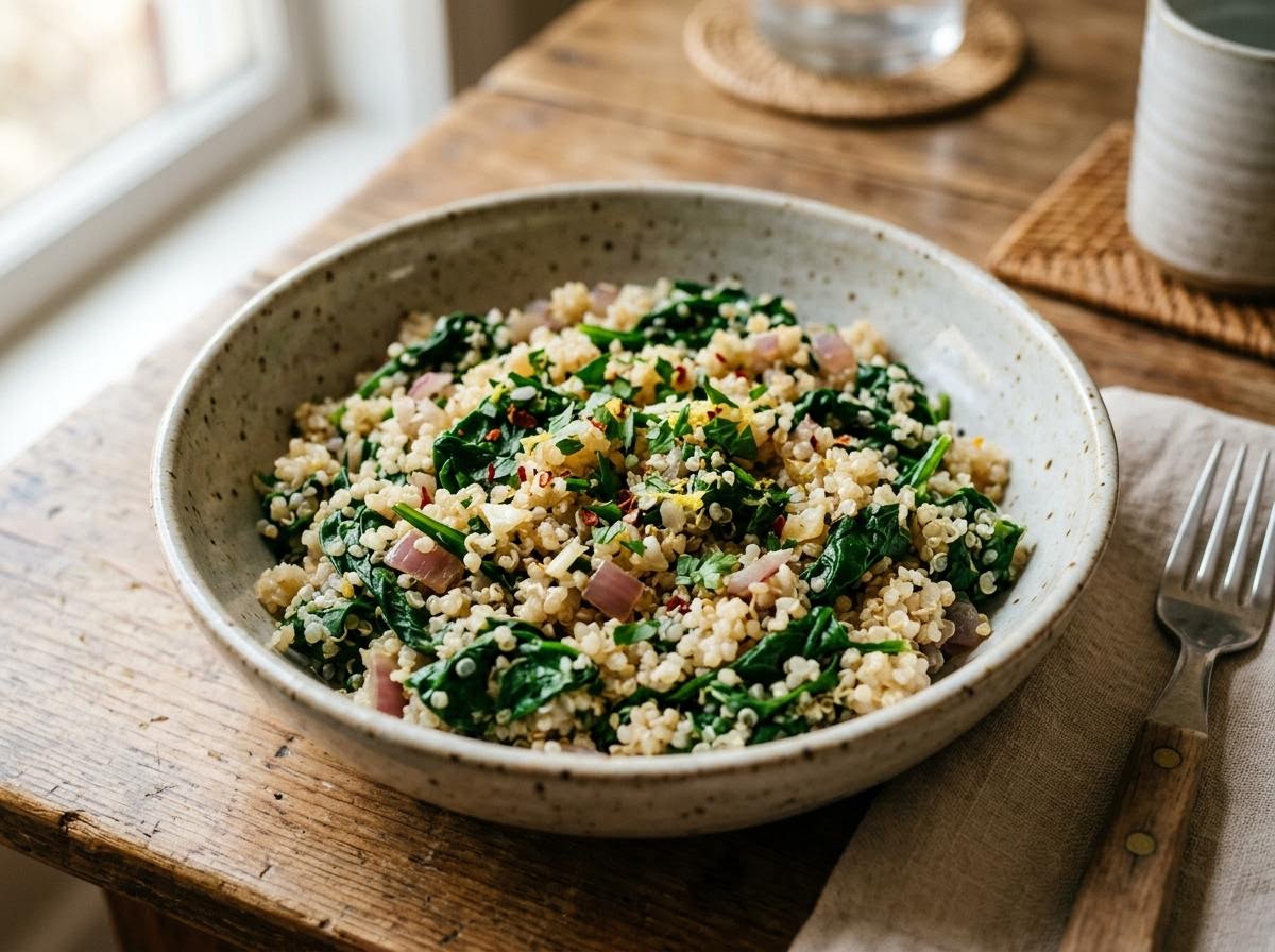 Microwave Quinoa and Spinach