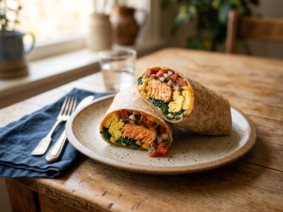Microwave Salmon and Spinach Burrito