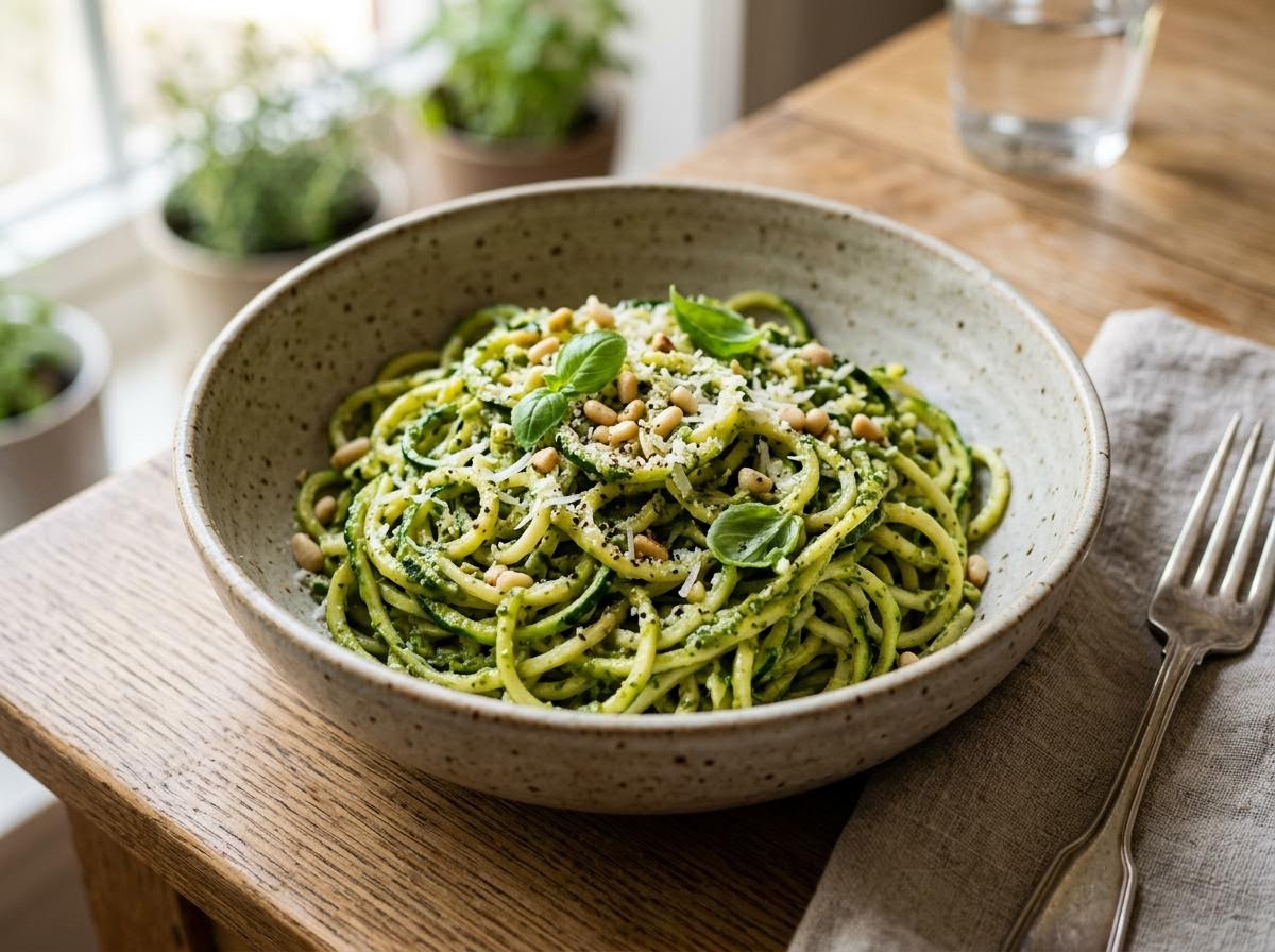 Microwave Zucchini Noodles with Pesto
