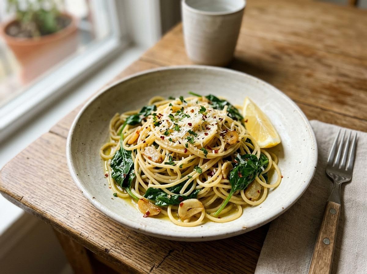 Pasta Aglio e Olio with Spinach