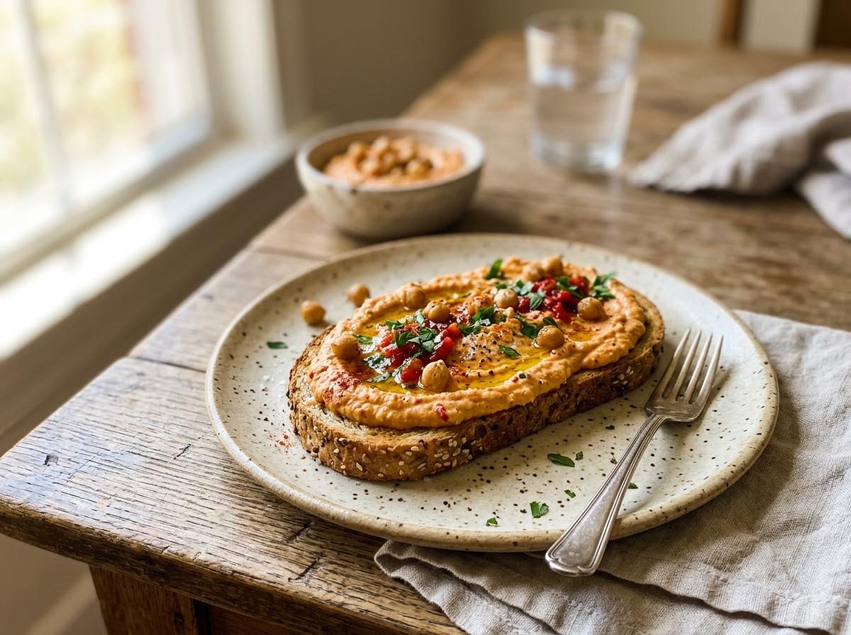 Roasted Red Pepper Hummus Toast
