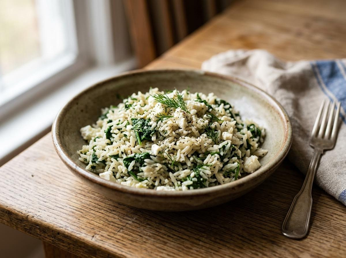 Microwave Greek Spinach and Feta Rice