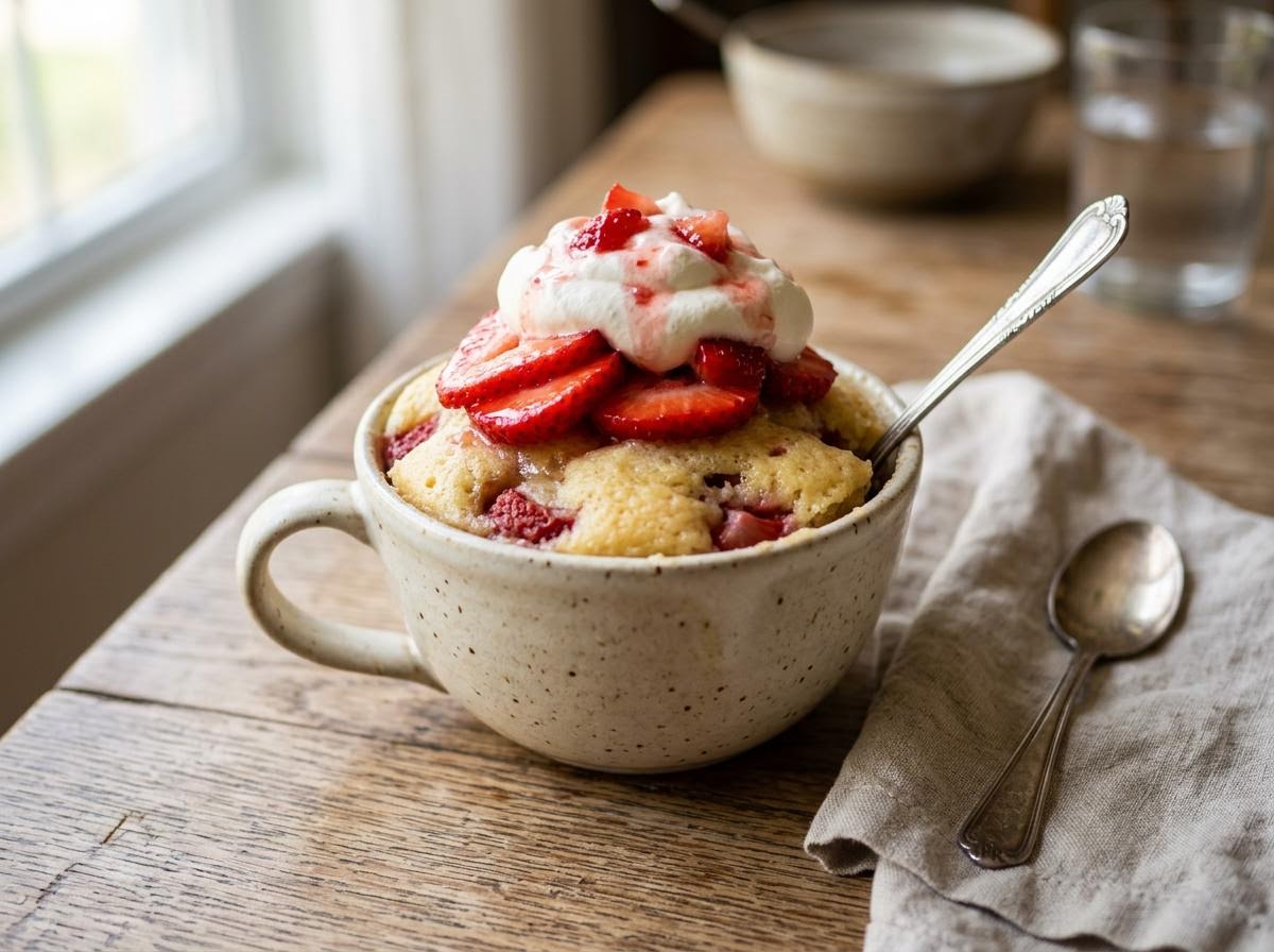 Microwave Strawberry Shortcake Mug Cake
