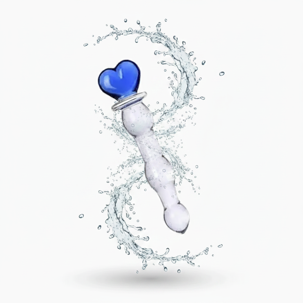 Dildo de vidrio con corazón azul 20 cm 3