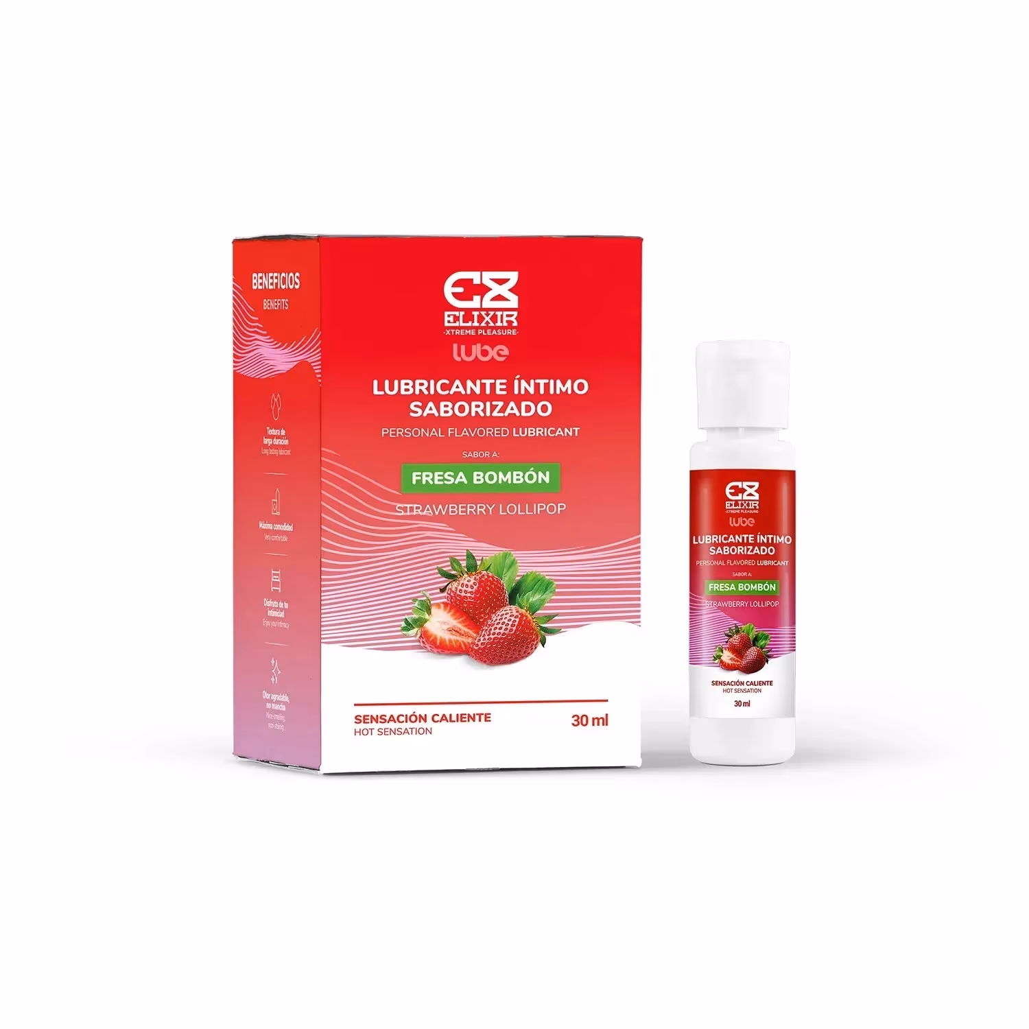 Lubricante Íntimo Saborizado Fresa Bombón 30 ml - Sensación Caliente 1