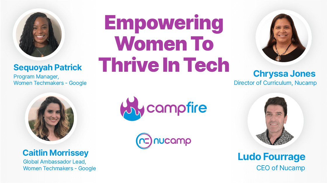 Women Techmakers program by Google. Nucamp episode about bridging the gender gap in tech, and empowering women.