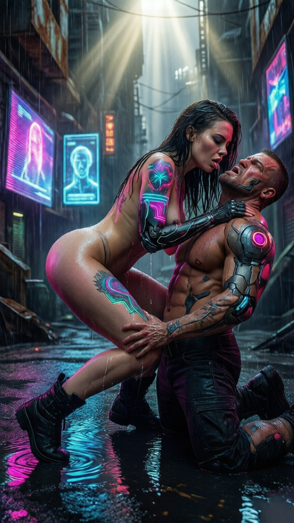 Cyberpunk Dystopian DP: Hyper-Realistic AI Double Penetration Porn in Neon Ruins