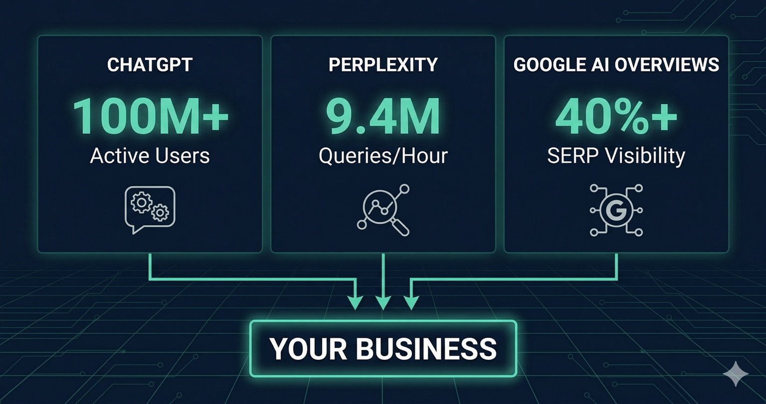 hatGPT, Perplexity, and Google AI Overviews each use different signals to find and recommend businesses in 2026