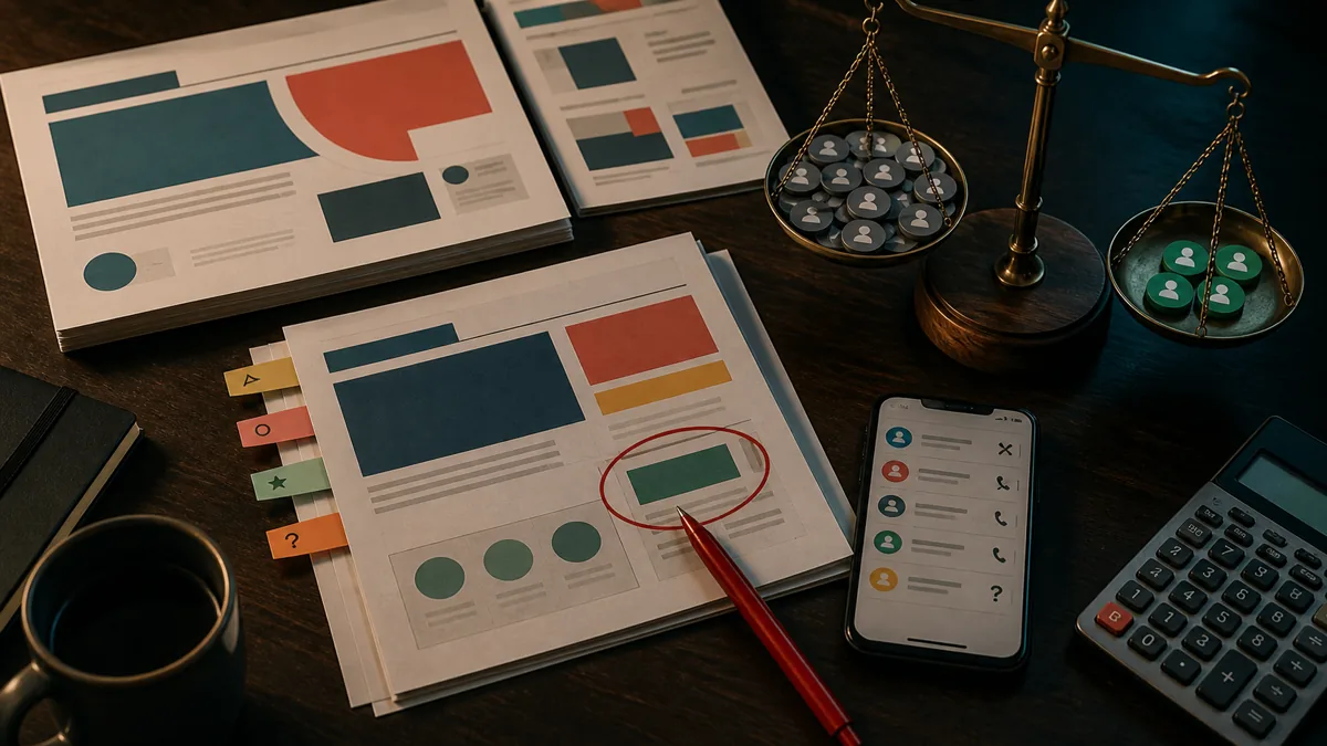Ad drafts, version tabs, call log, calculator, and colored tokens compare raw form fills with qualified customers