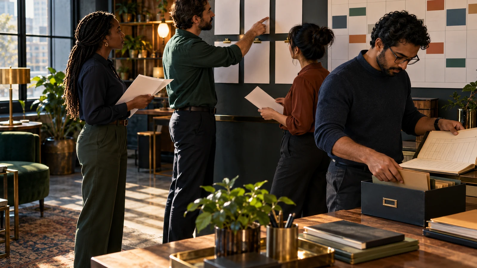 A recruiting team reviews fresh job listings while a technical specialist checks whether expired postings have been removed