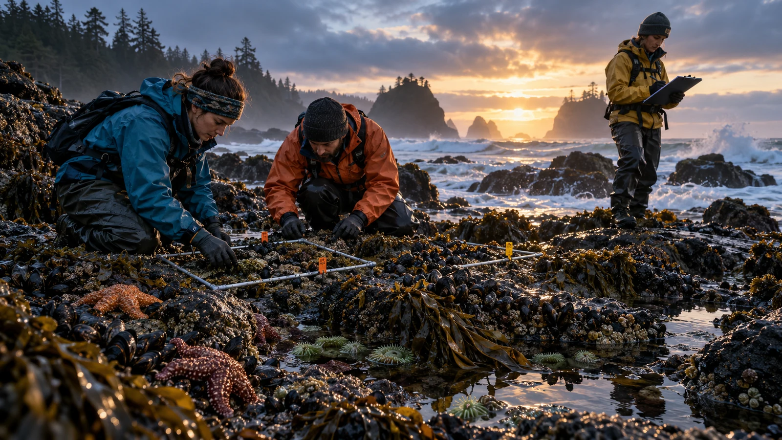 Marine researchers compare monitored tide-pool habitats to record meaningful changes