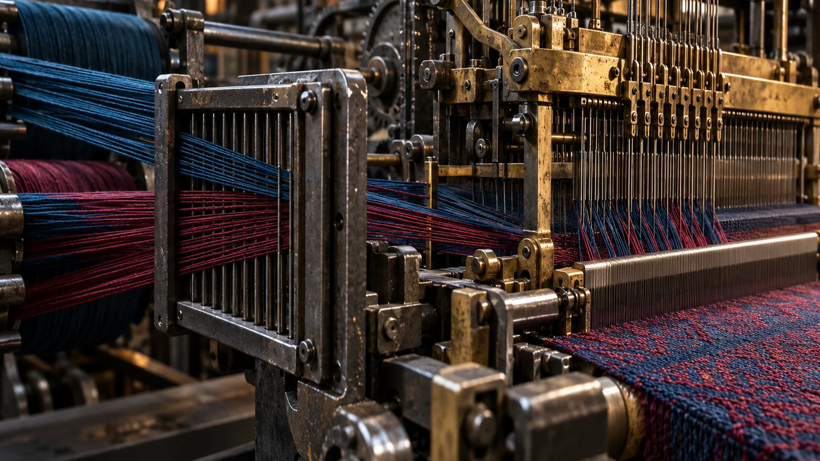 Precision loom separates a guarded thread intake from the mechanism controlling the visible woven pattern