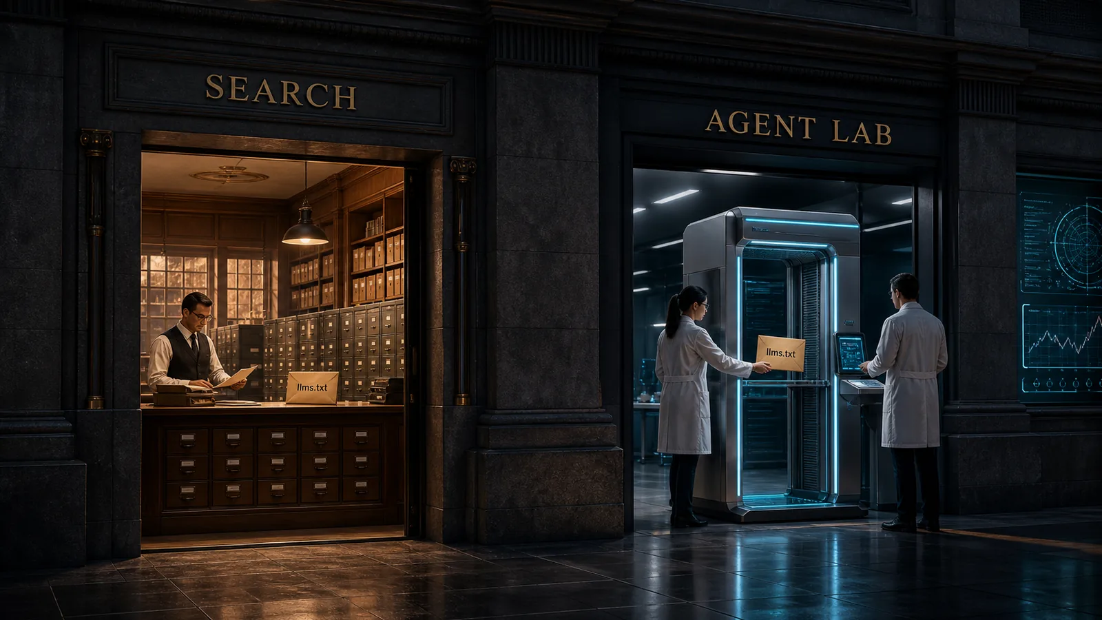 Two separate Google-related paths testing the same LLMs.txt file for search and browser-agent purposes