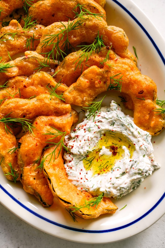 Beer-Battered Squash with Aleppo Pepper Yogurt