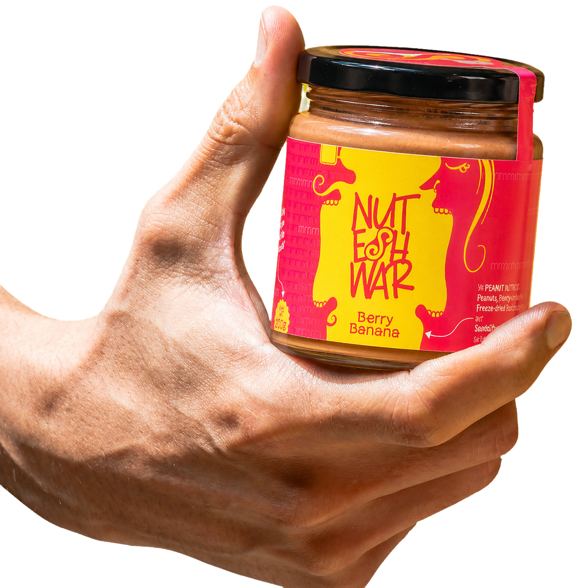 Hand holding a Berry Banana jar