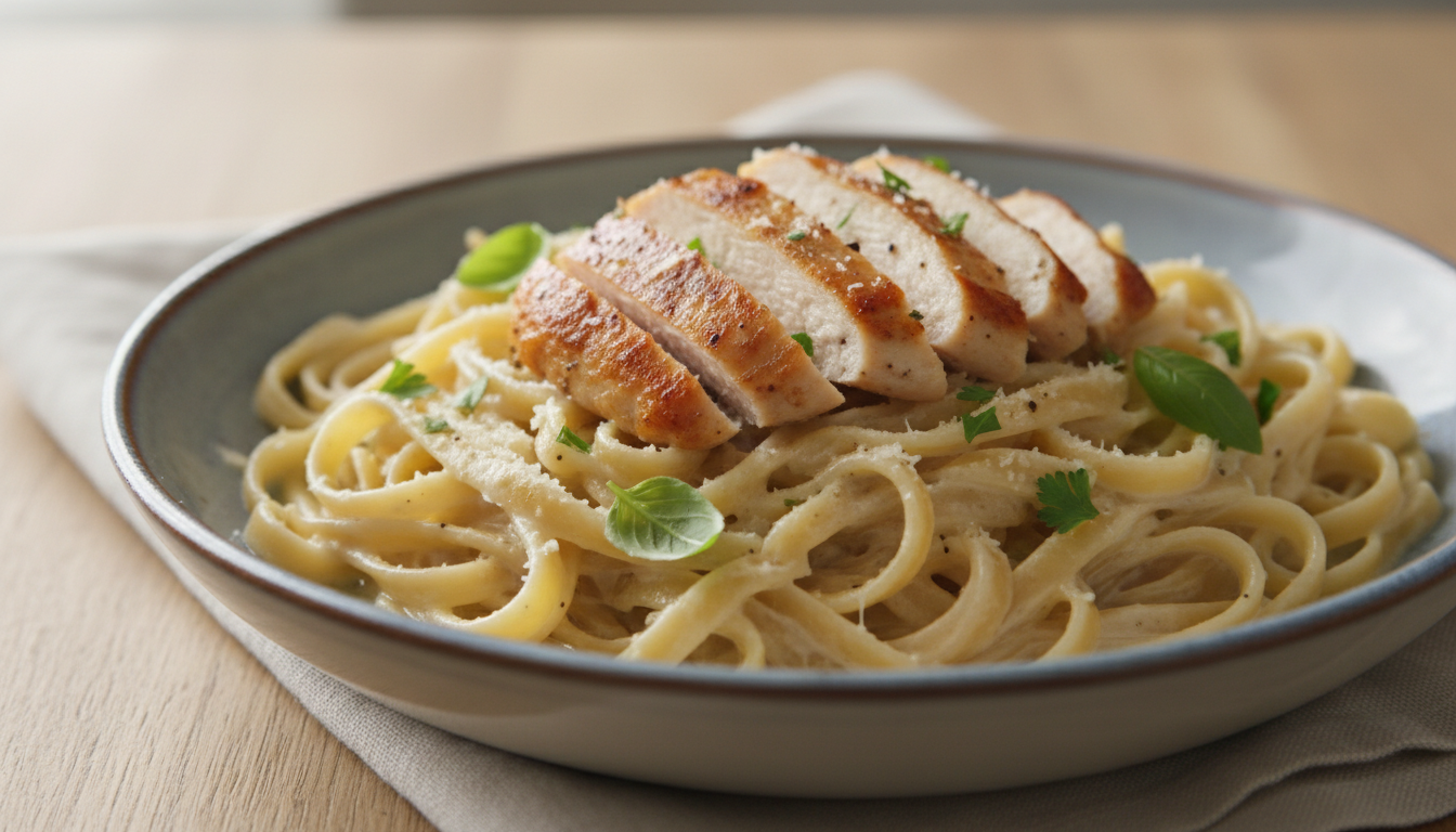Lighter Chicken Fettuccine Alfredo