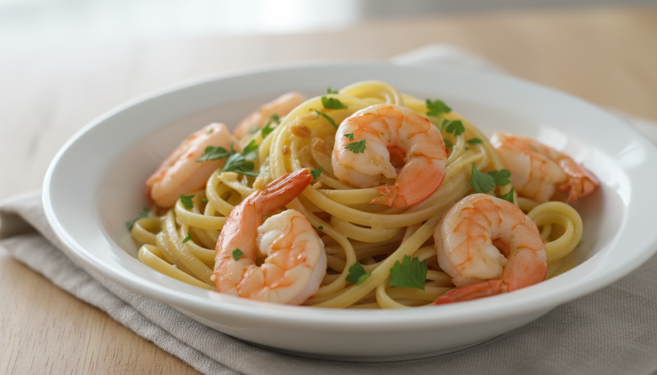 Lean Garlic Shrimp Linguine
