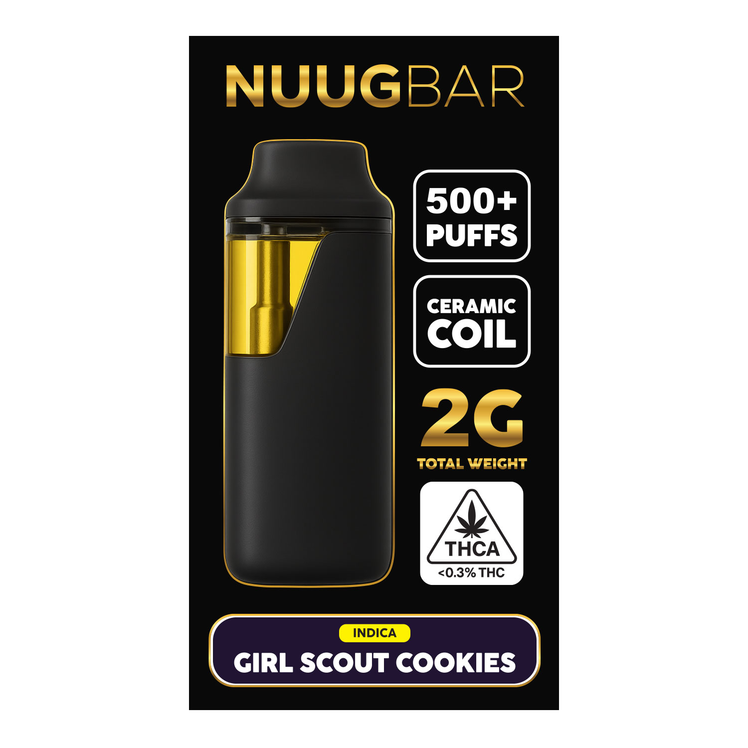 Girl Scout Cookies - NUUG BAR - 2G Disposable Vape - THCA