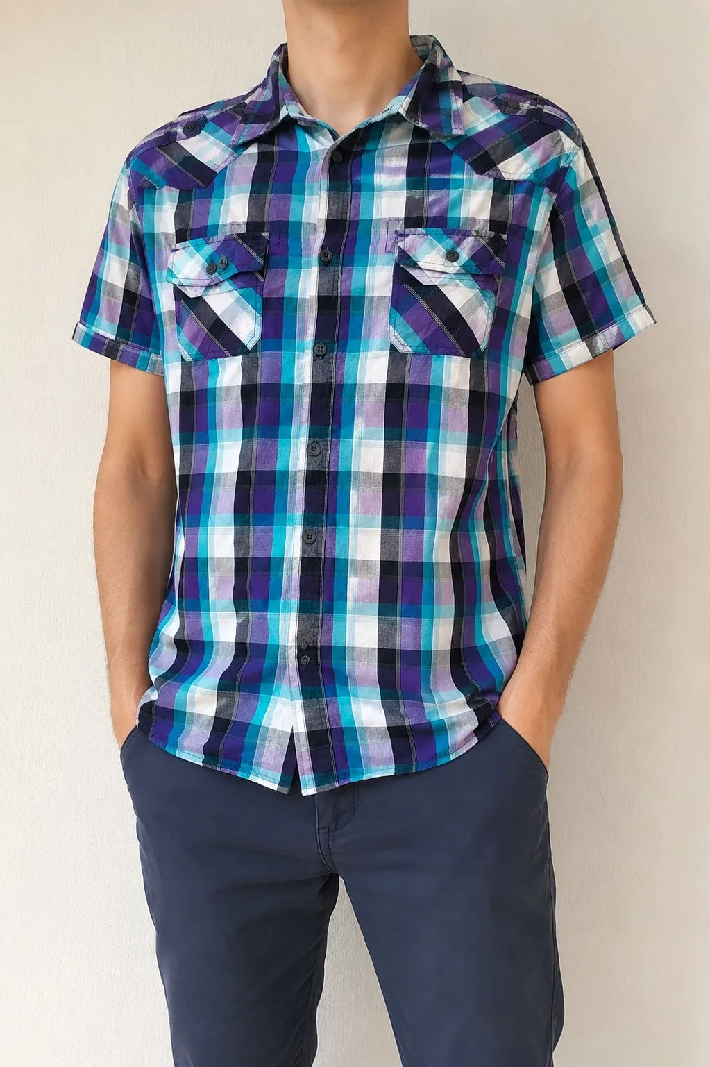 Camisa manga corta de cuadros Clockhouse – Talla L 1