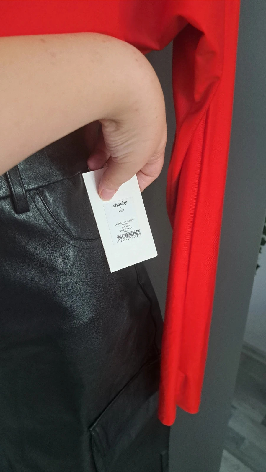 H&M piros pillangó ujjú body+ Shoeby cargo maxi bőrszoknya szett L méretre 2