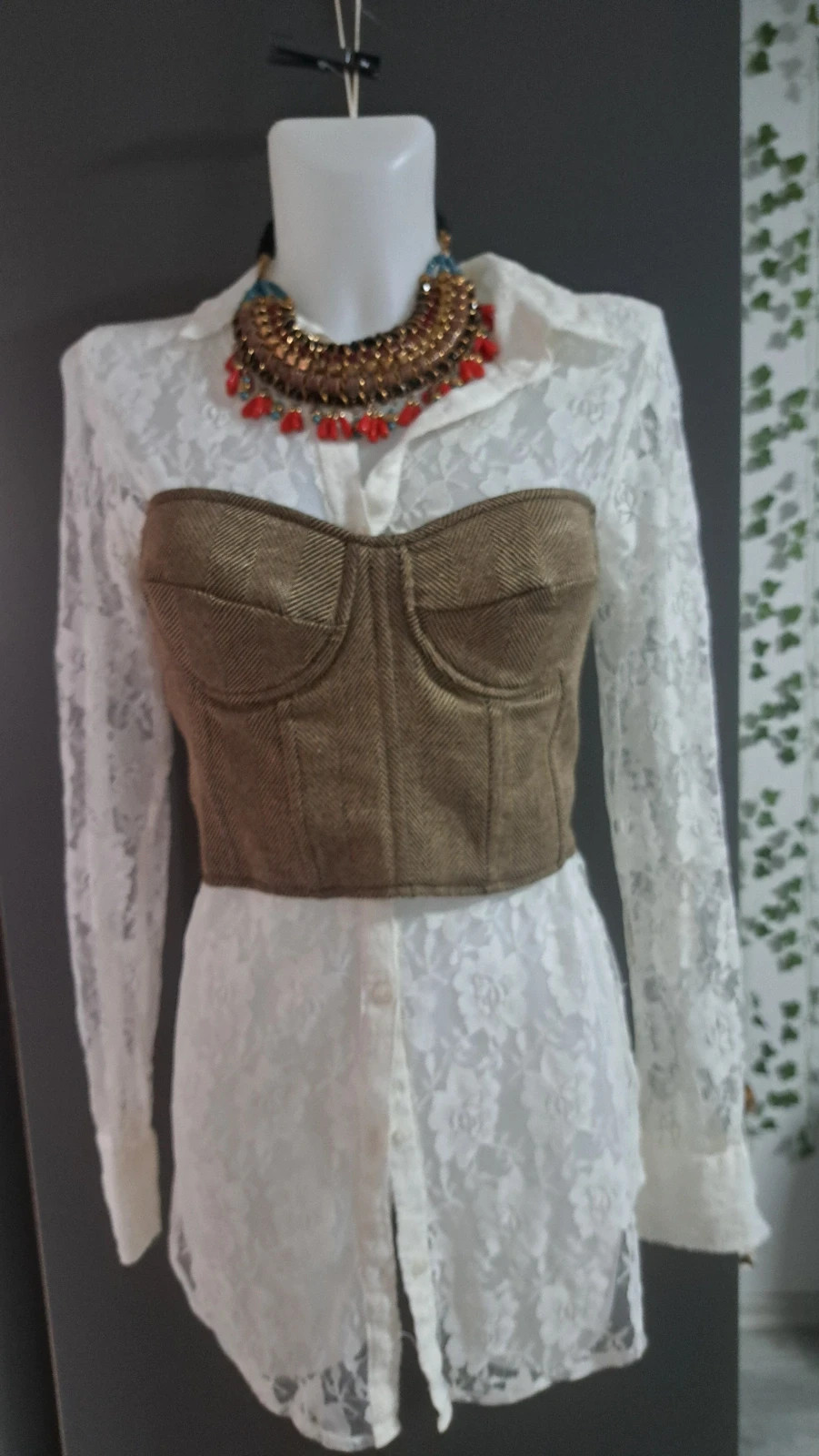 Souvenir Clubbing aranyszálas halszálkás pánt nélküli top / büsztier/corset (S) 1