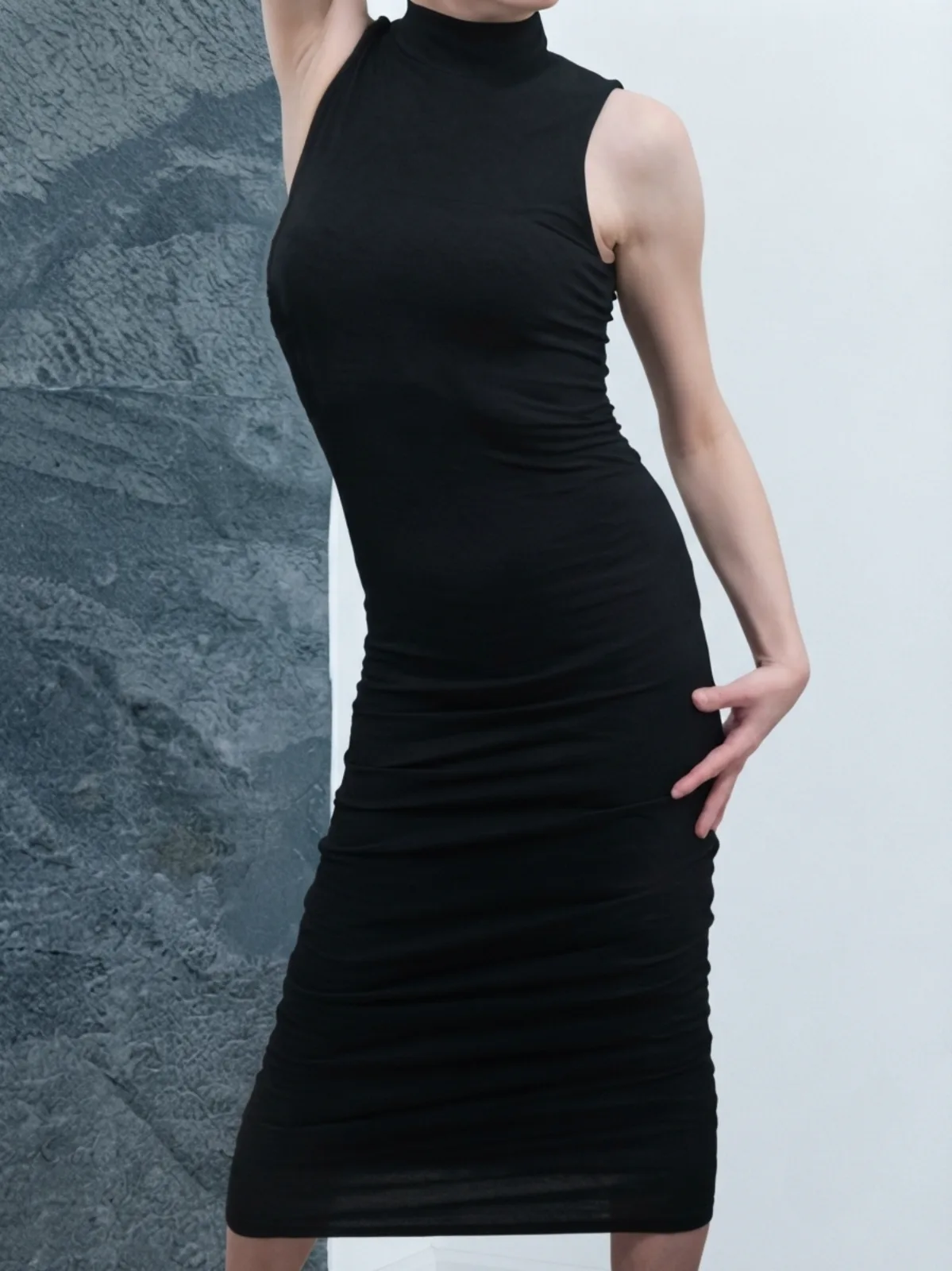 Shein fekete ráncolt hosszú ruha 2