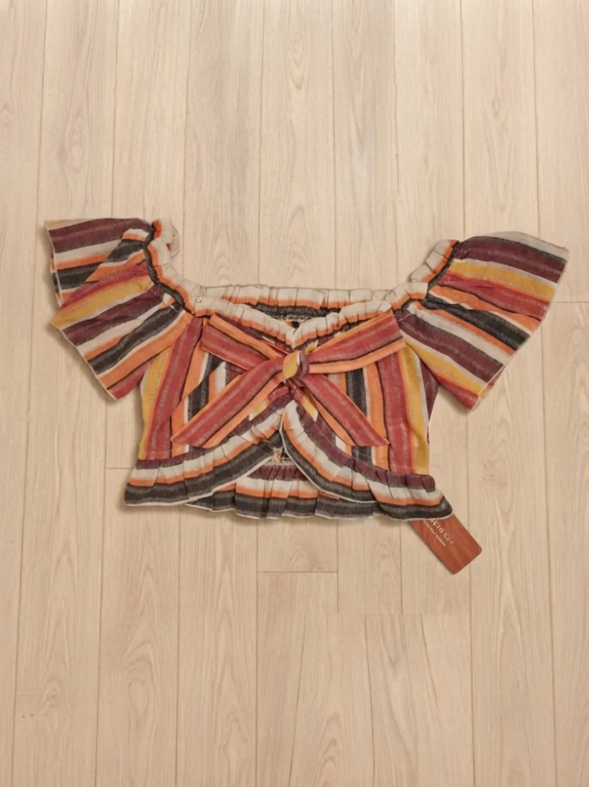 Új, címkés Shein variálható dekoltázsú csíkos crop top 3