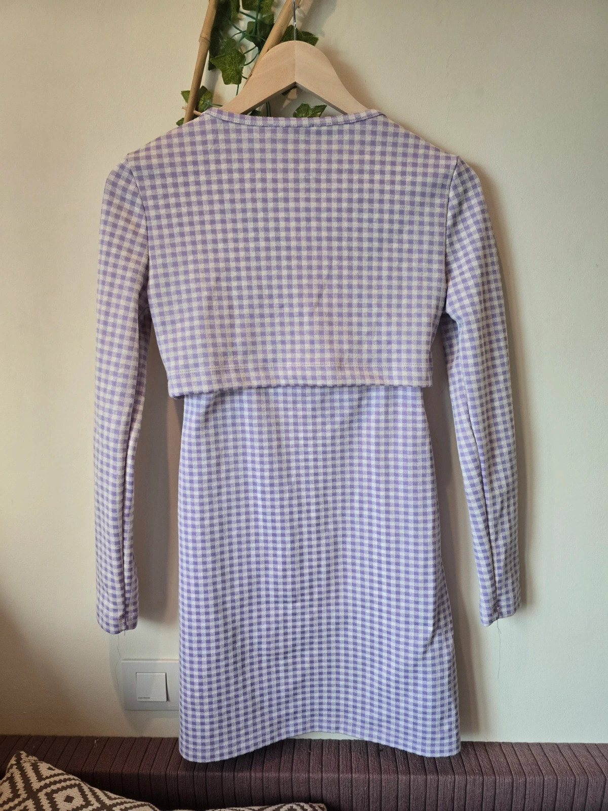 Vestido y cardigan cuadros vichy lila y blanco de Stradivarius-talla S -Nuevo! 2
