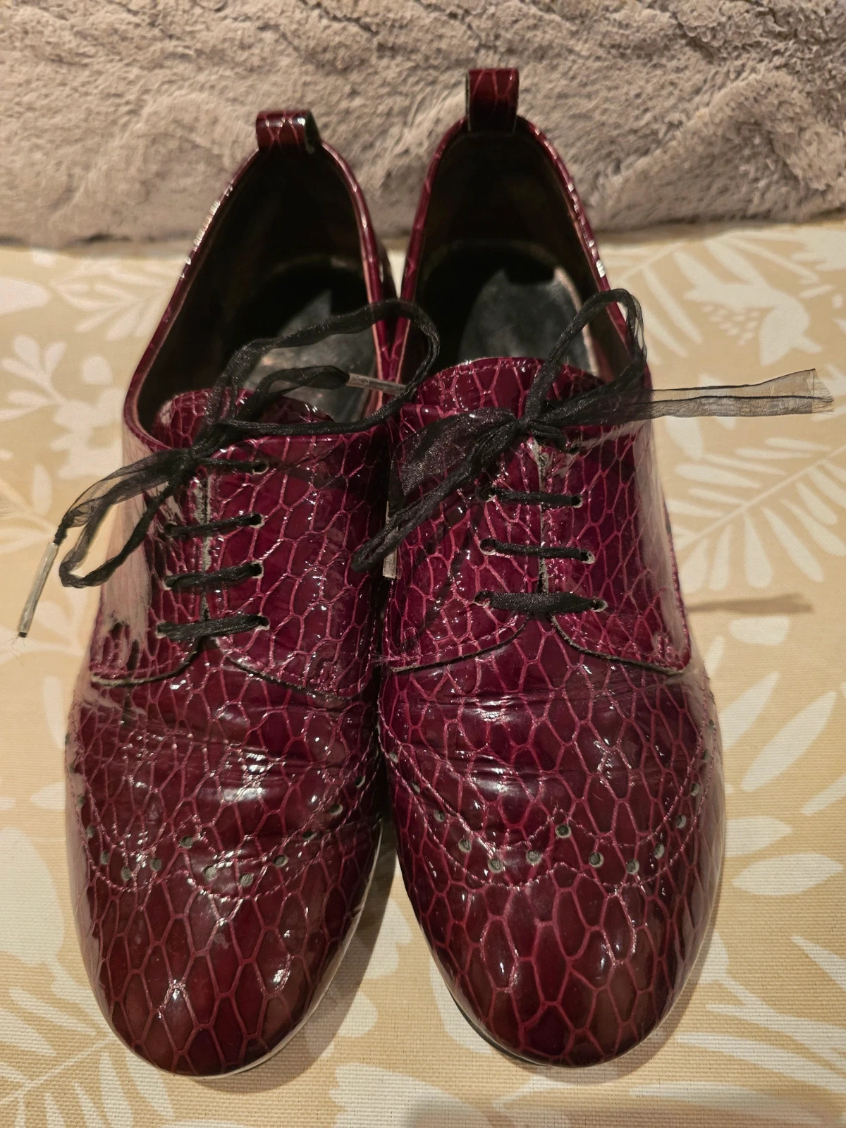Zapatos de cordones Oxford / Blücher granate charol efecto serpiente | Talla 38 4