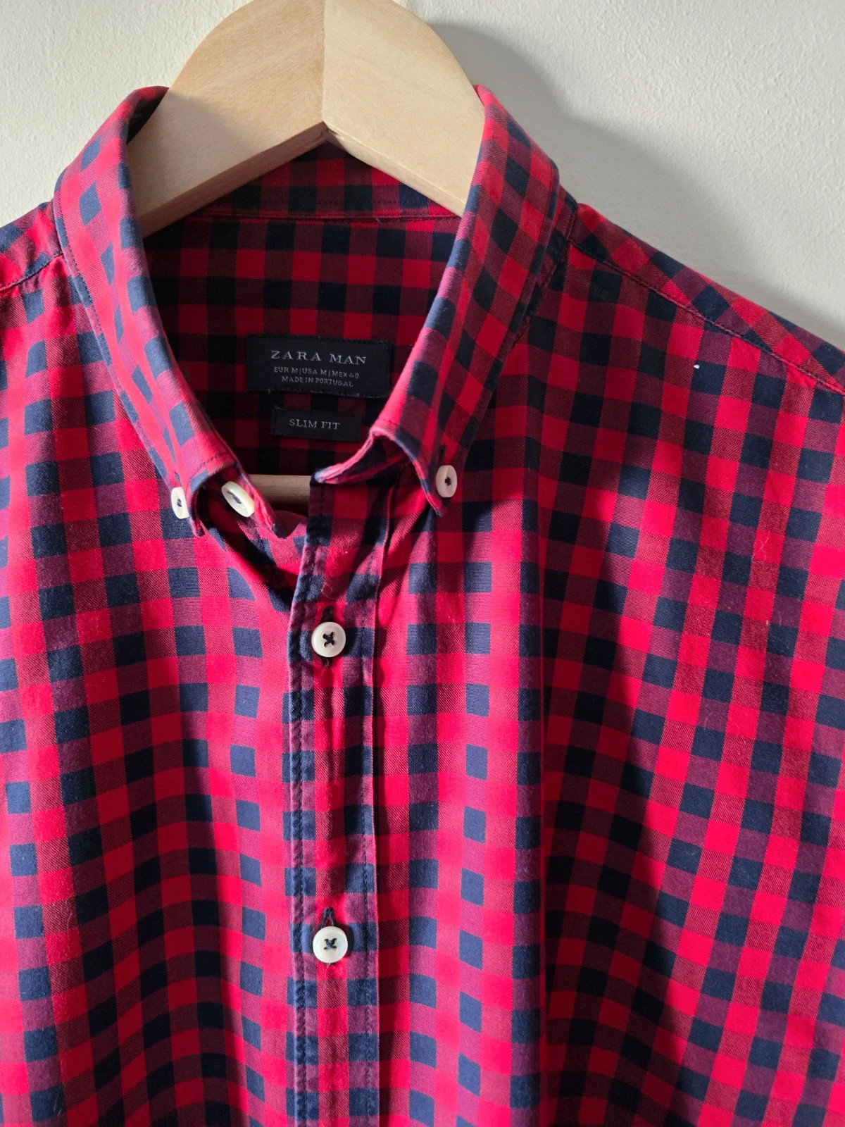 Camisa hombre Zara Man cuadros rojo y azul | Talla M Slim Fit 3