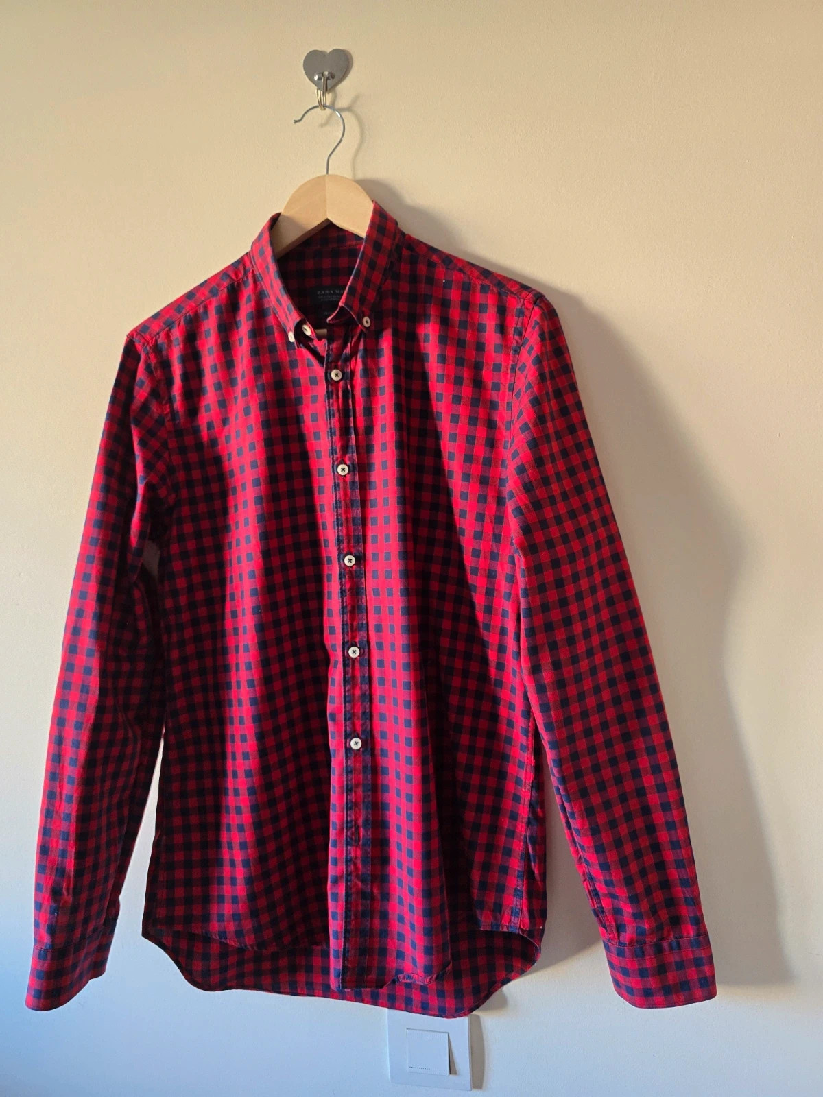 Camisa hombre Zara Man cuadros rojo y azul | Talla M Slim Fit 1