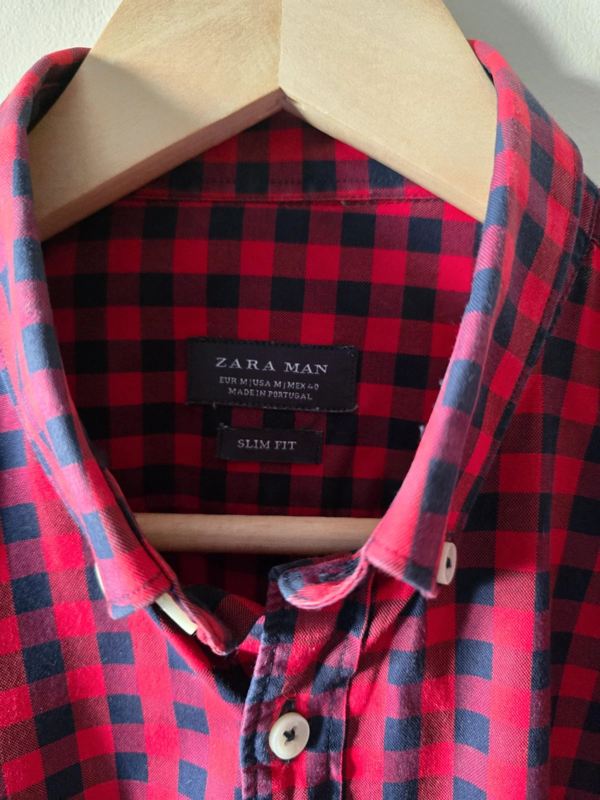 Camisa hombre Zara Man cuadros rojo y azul | Talla M Slim Fit 4