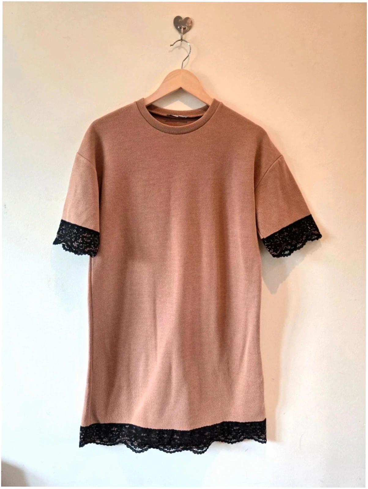 Vestido de punto en beige y negro de Zara -Talla S 1