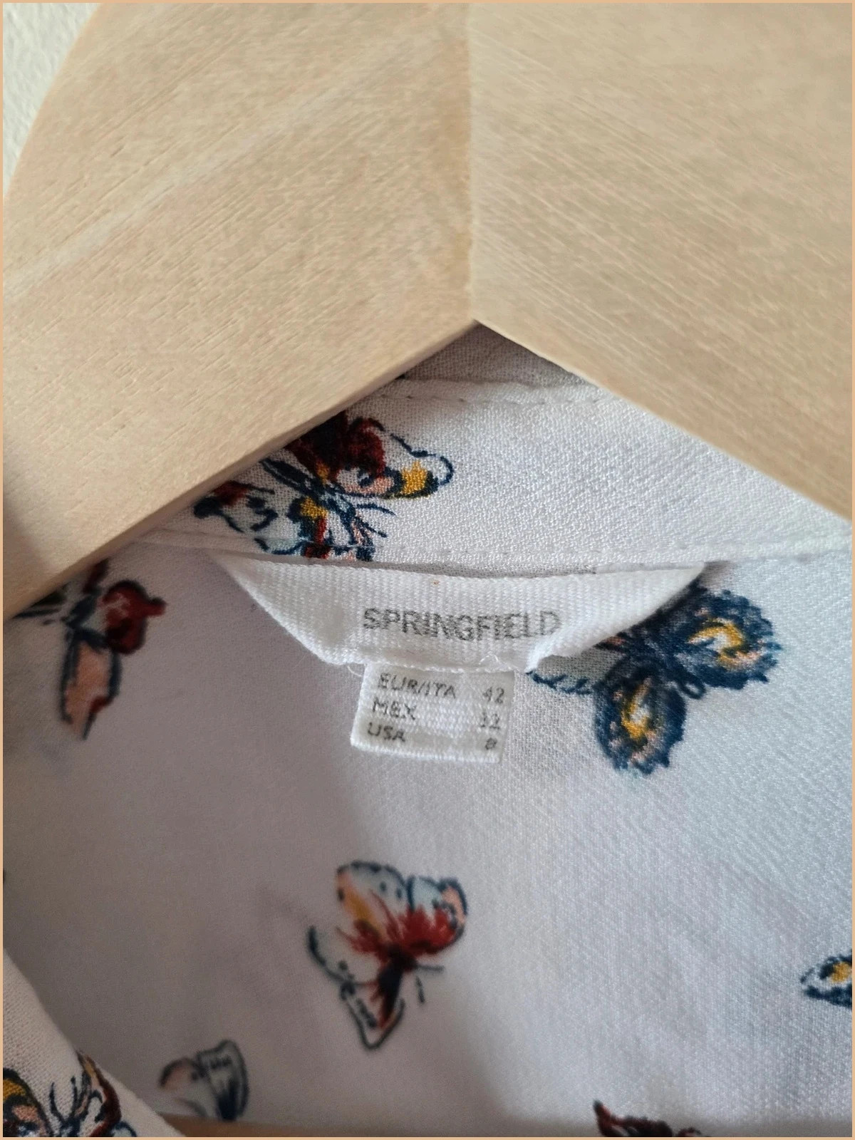 Camisa/Blusa Springfield Talla 42 (L) - Estampado mariposas blanca 3