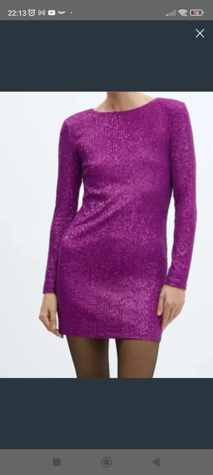Vestido de lentejuelas color morado. Marca Mango 1