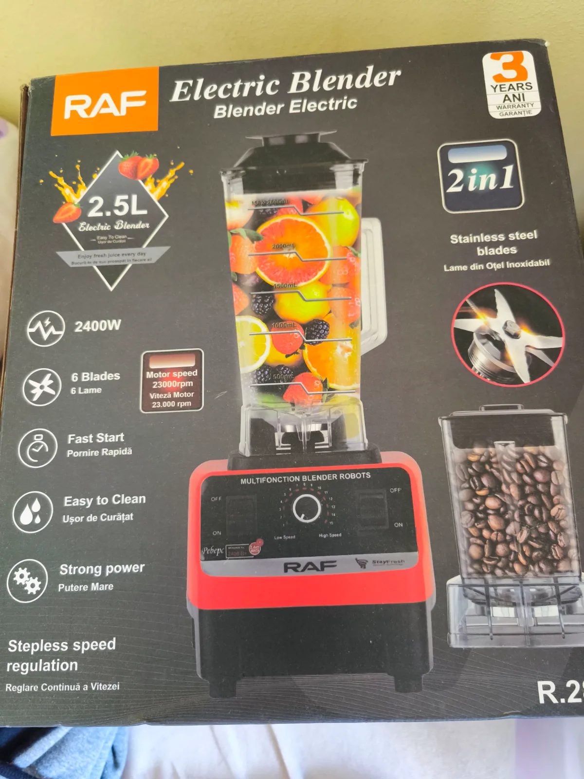 RAF Electric Blender 2400W, 2.5L, 2in1 1