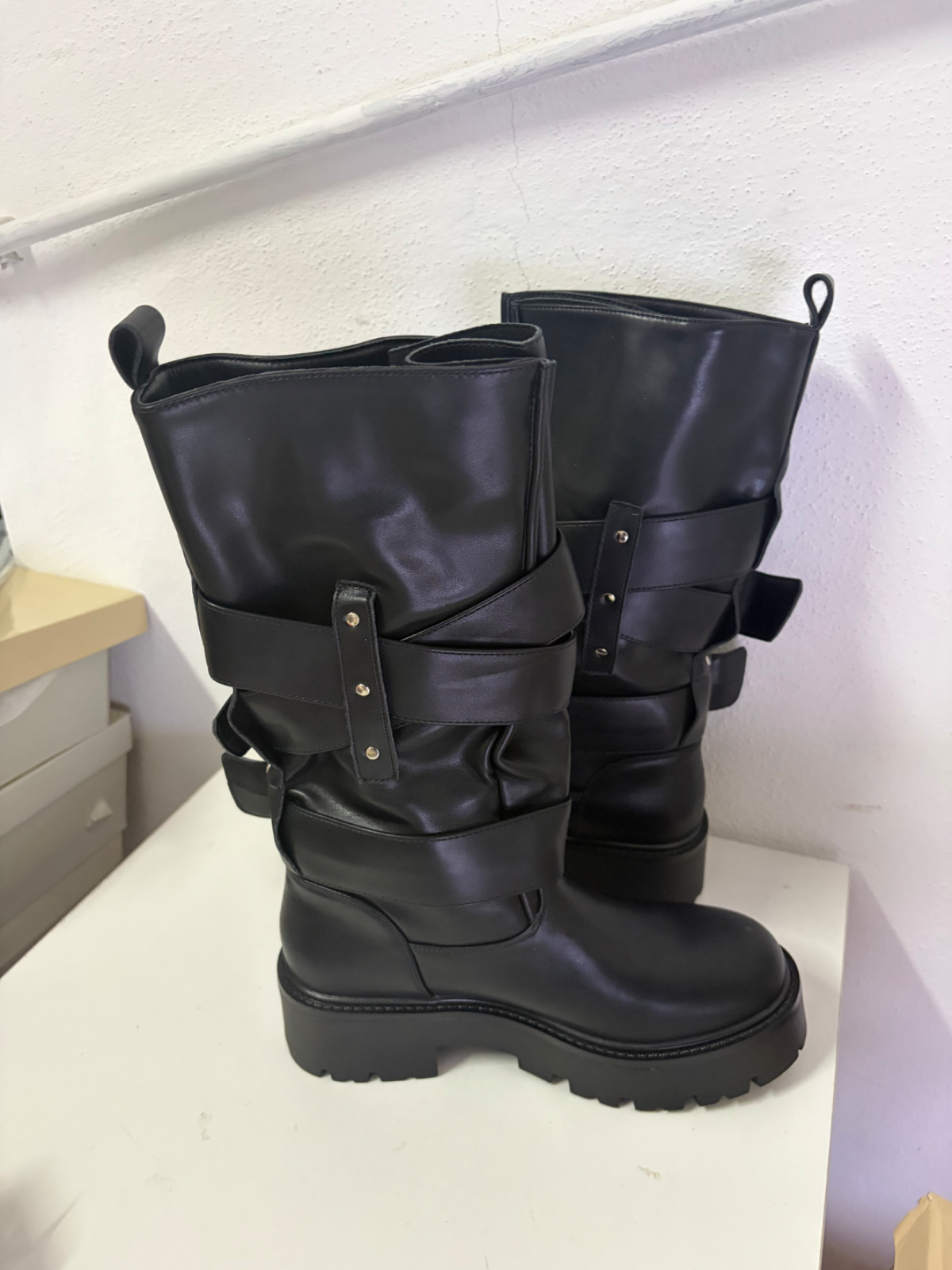 Stivali neri con fibbie e suola platform tg 38 nuovo 4