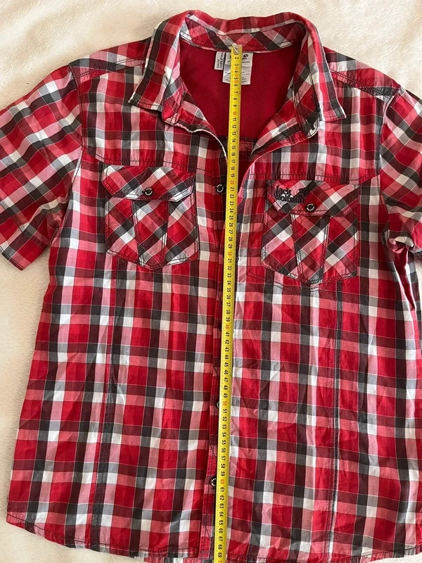 Jack Wolfskin Outdoor Plaid Button Up Shirt Red White Gray 2