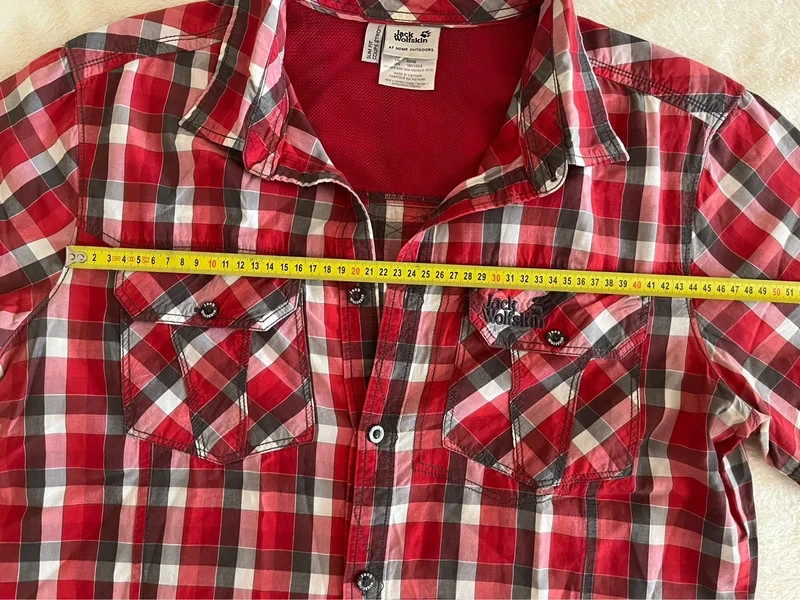 Jack Wolfskin Outdoor Plaid Button Up Shirt Red White Gray 3
