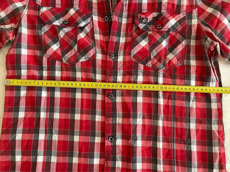 Jack Wolfskin Outdoor Plaid Button Up Shirt Red White Gray 4