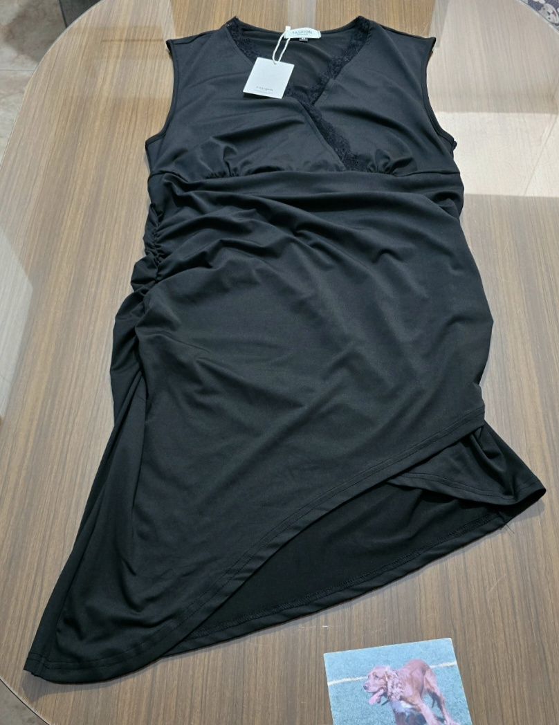 Vestido negro encaje escote Asimétrico T 48 2