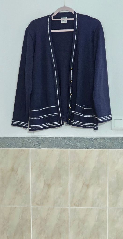 Cardigan Talla 48 Vintage azul marino y blanco 1
