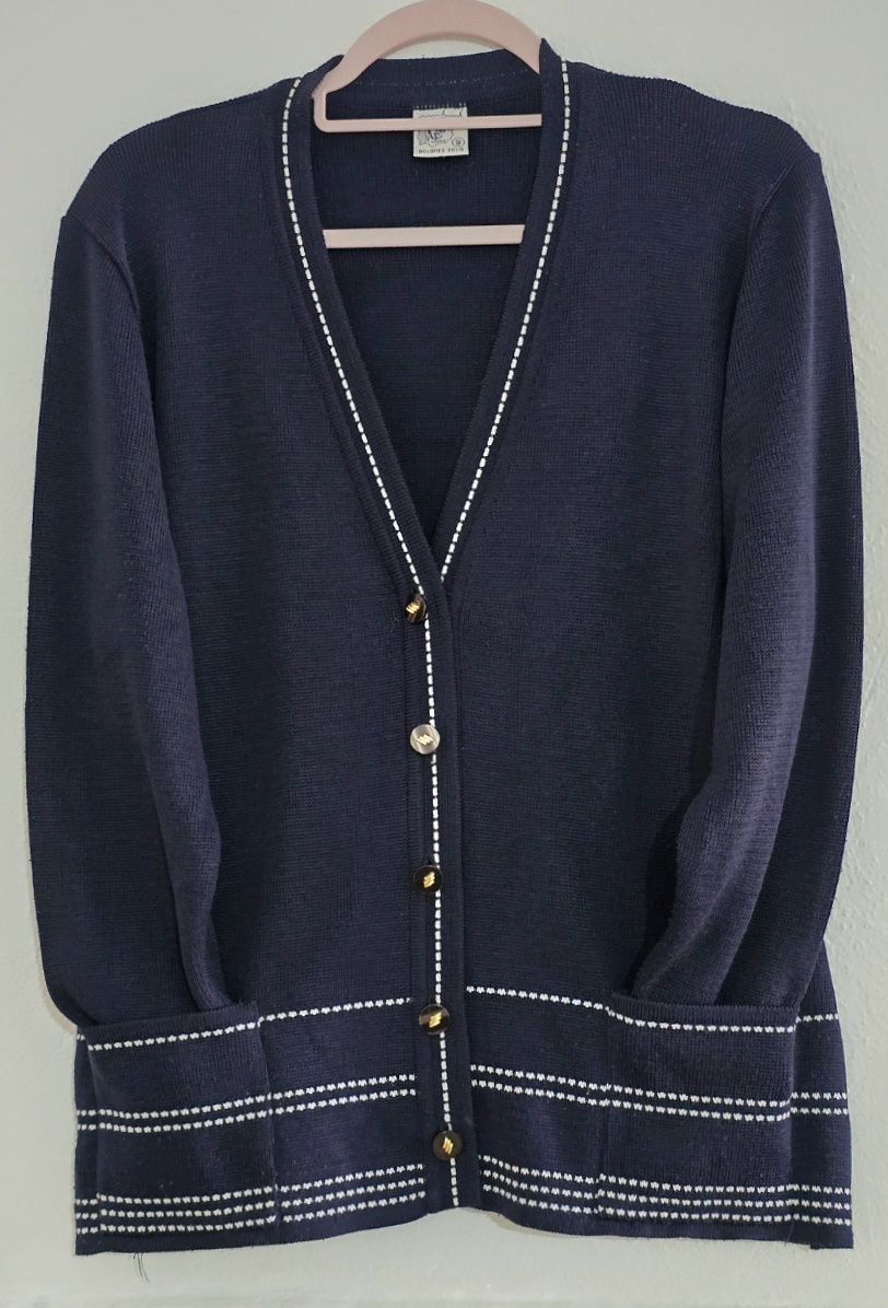 Cardigan Talla 48 Vintage azul marino y blanco 2