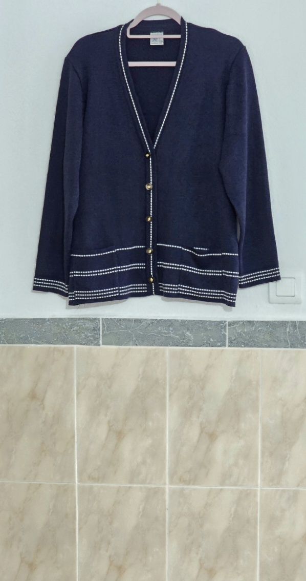 Cardigan Talla 48 Vintage azul marino y blanco 4