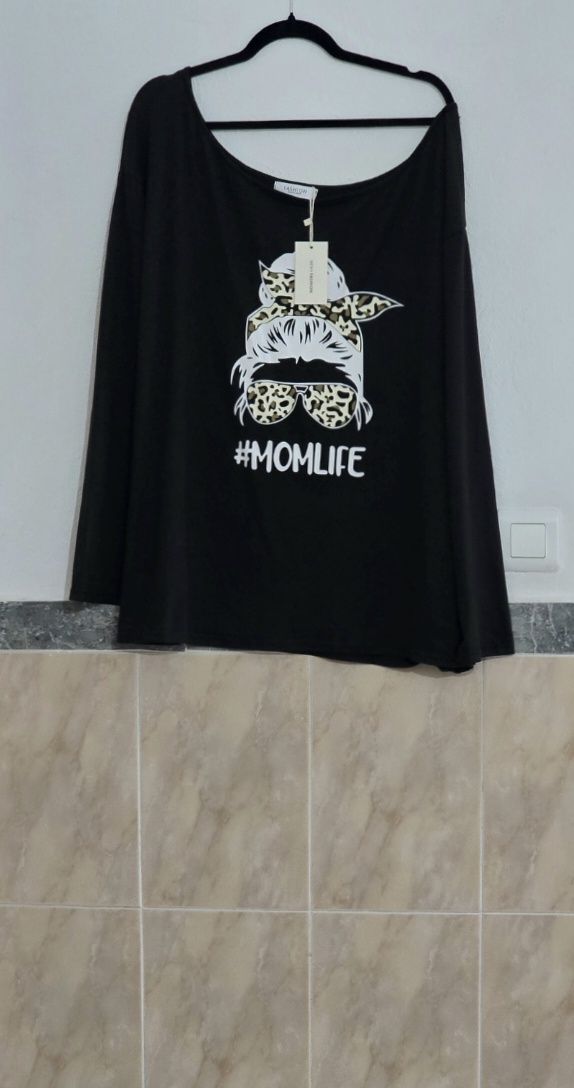 Camiseta Negra manga larga Talla 52 #MomLife Leopard Print 1