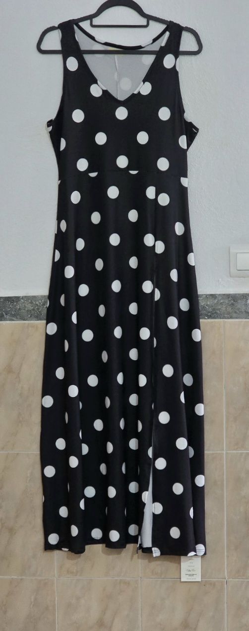 Vestido largo lunares abertura lateral Talla M 1