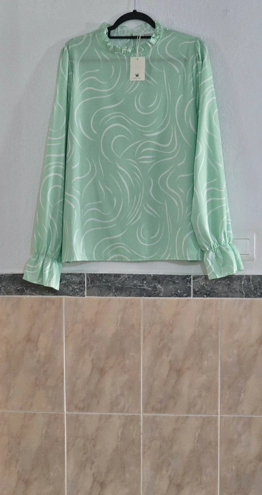 Blusa Talla 46 Verde Menta Estampado Ondas 1