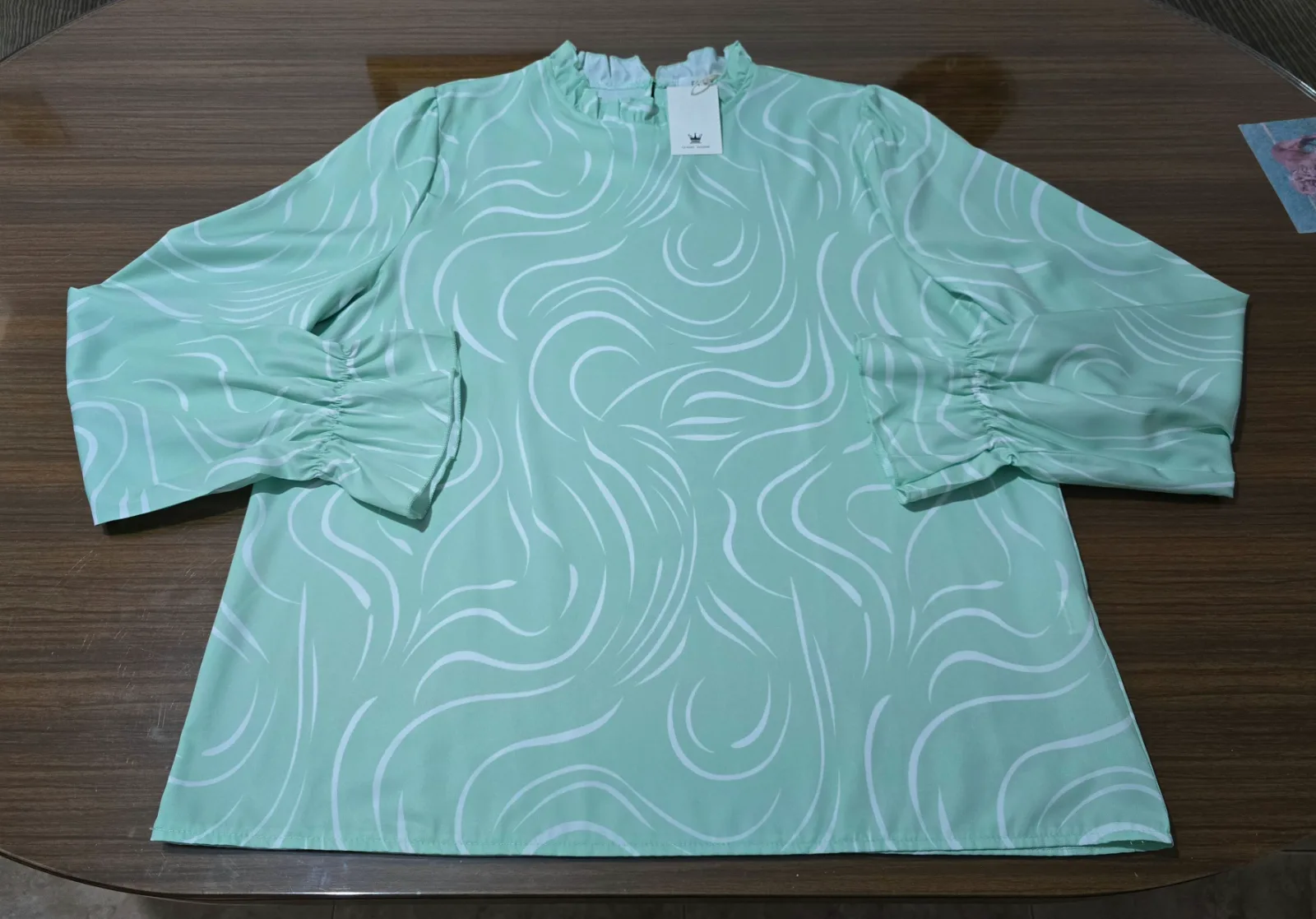Blusa Talla 46 Verde Menta Estampado Ondas 2