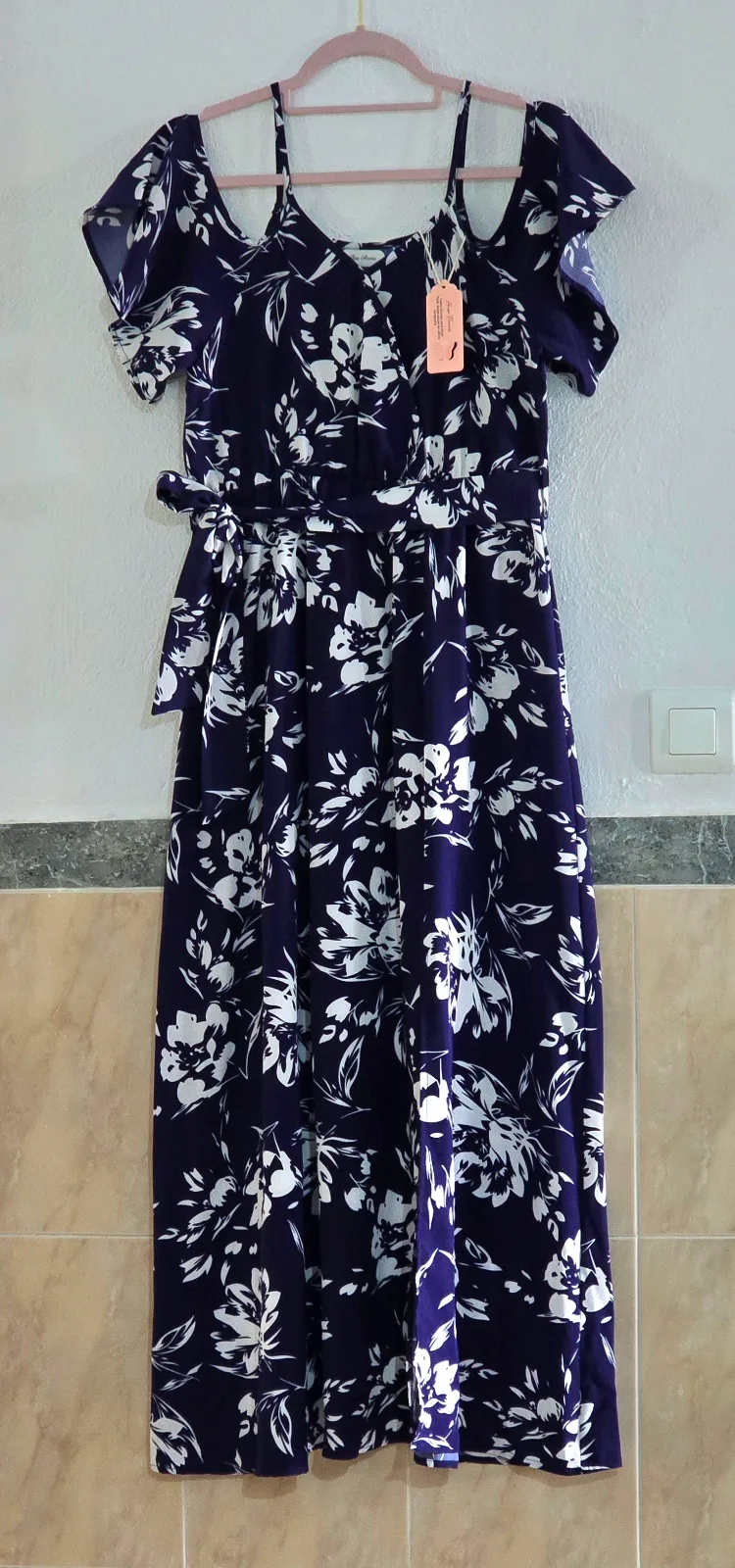 Vestido Talla S Largo Floral Azul Marino/Blanco 1